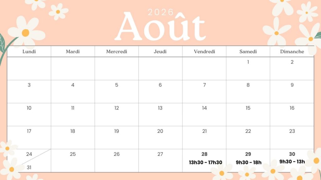 Calendrier de récupération août 2026